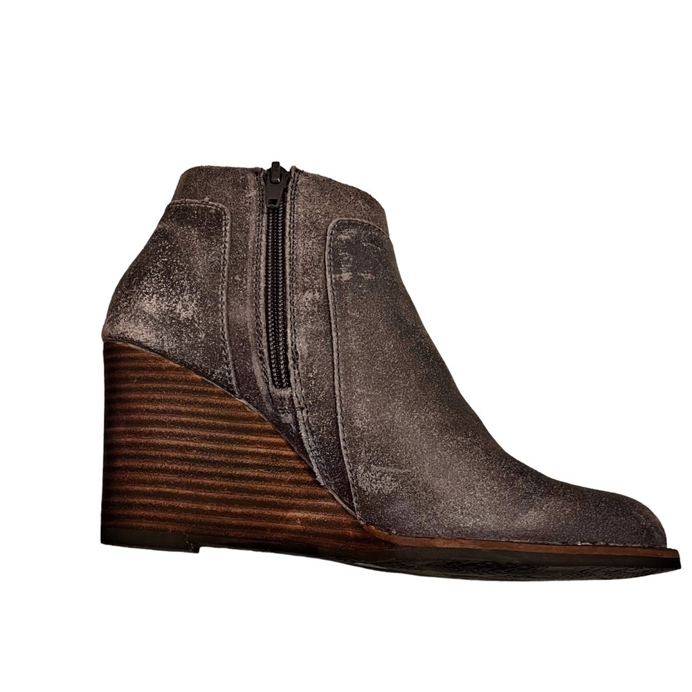 Women's Lucky Brand YABBA Ankle Boot STORM POWELL Wedge Stacked Leather Size 6.5 - Picture 6 of 12